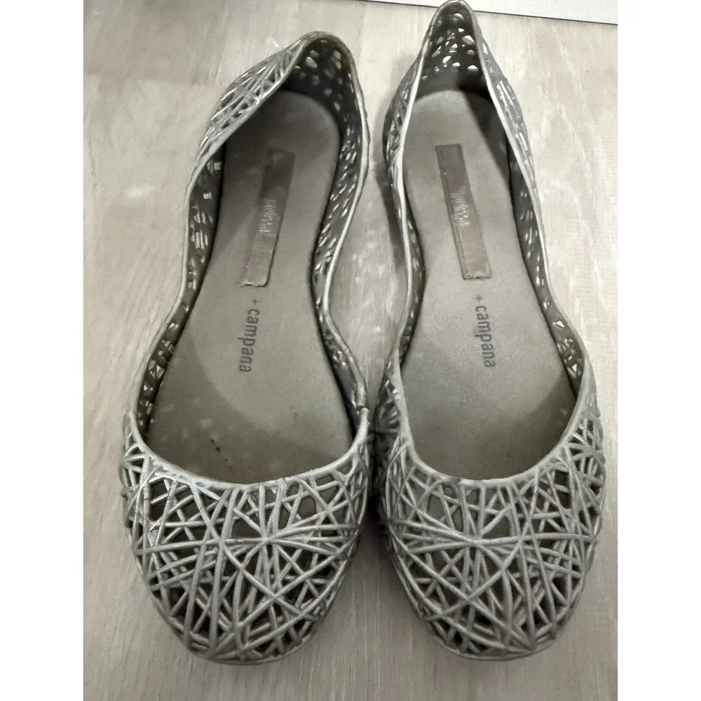 mini Melissa Campana Papel Kids Size 2 Silver Glitter Jelly Flats Good Condition